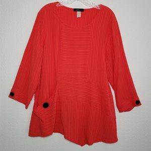 YUSHI XL Orange/Coral with Black Buttons Tunic